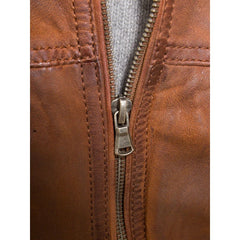 MEN BROWN LEATHER BIKER JACKET ORWELL