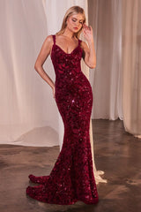 Fitted Sequin Dress With Velvet Details